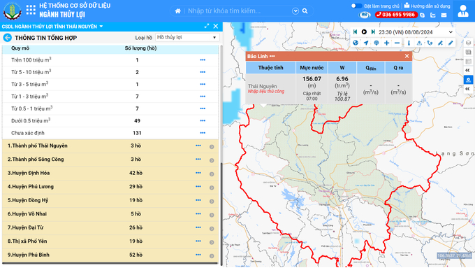 The database management system and digital maps for irrigation projects and disaster prevention in Thai Nguyen Province. Photo: Pham Hieu.