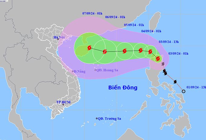 Dự báo đường đi của bão Yagi. Ảnh: NCHMF.