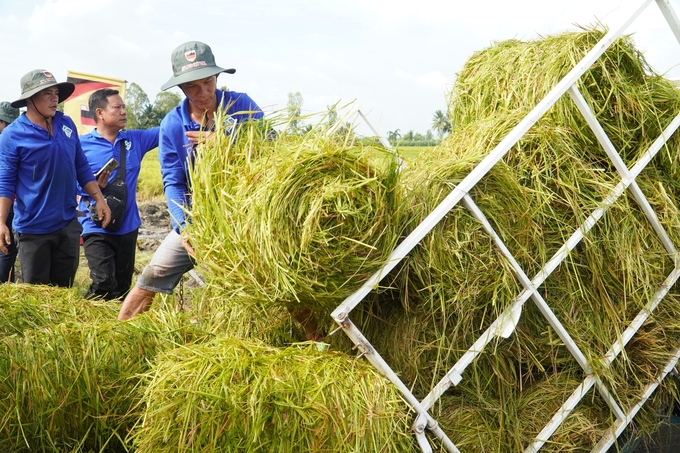 Đẩy mạnh việc di chuyển rơm khỏi đồng ruộng là một trong những biện pháp hiệu quả để giảm phát thải khí nhà kính. Ảnh: Kim Anh.