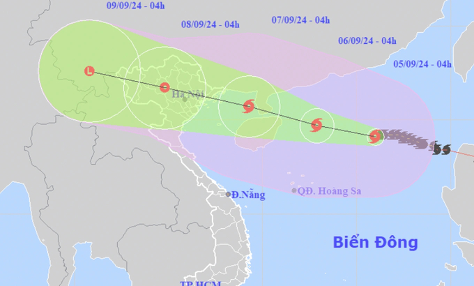 Đường đi của bão số 3 khi tiến vào Biển Đông. Ảnh: NCHMF.