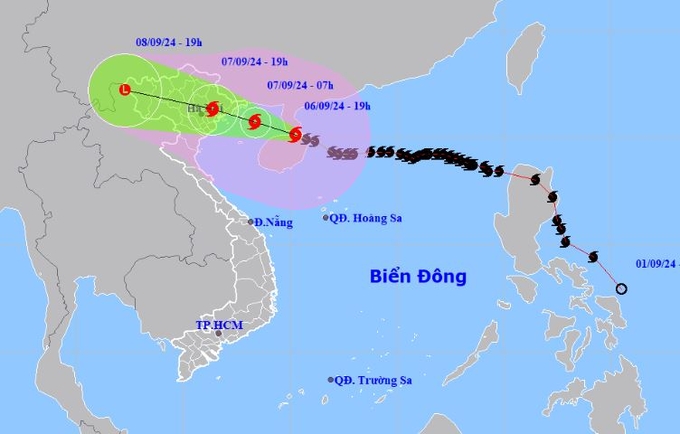 Đường đi bão số 3 cập nhật đến 19h ngày 6/9. Ảnh: NCHMF.