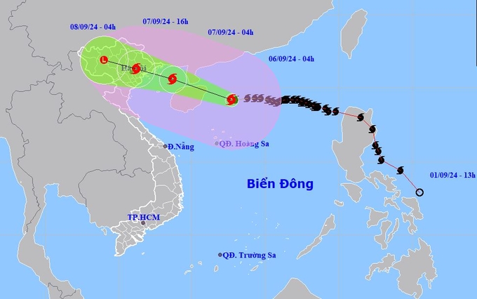 Cập nhật đường đi bão số 3 đến 4h sáng 6/9. Ảnh: NCHMF.