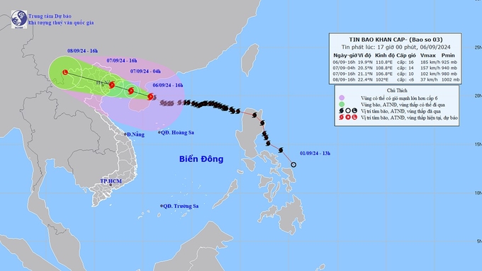 Dự báo hướng di chuyển của cơn cơn bão số 3 (yagi). Ảnh: TT KTTV Quốc gia