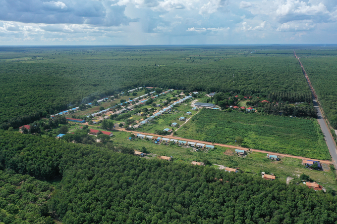 Trụ sở và khu dân cư của Cao su Tân Biên Kampong Thom ở huyện Santuk. Ảnh: Tùng Đinh.