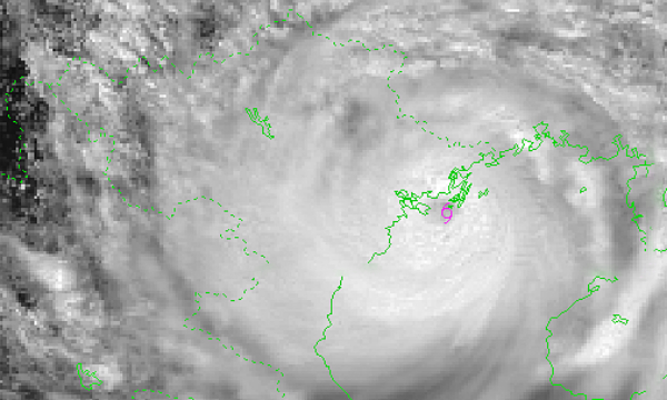 Vị trí bão số 3 nhìn từ vệ tinh. Ảnh: NHCMF.