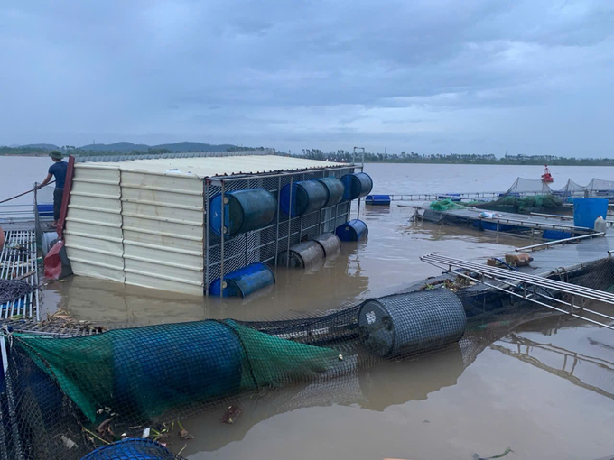 Thiệt hại do cơn bão số 3 gây ra tại hộ nuôi cá lồng trên sông Đuống của ông Phạm Công Huân, xã Thái Bảo, huyện Gia Bình, Bắc Ninh.