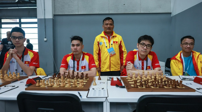 Đội cờ vua nam Việt Nam có 3 trận thắng đầu tiên tại giải Olympiad 2024. Ảnh: FIDE