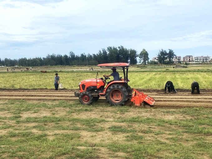 Nhờ có máy cày ép luống, nông dân Hà Tĩnh vừa đẩy nhanh được tiến độ xuống xuống vụ đông, vừa đỡ vất vả. Ảnh: Nguyễn Hoàn.