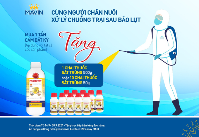 Chương trình khuyến mại của Mavin Feed hỗ trợ bà con chăn nuôi 5.000 lọ thuốc sát trùng chuồng trại.