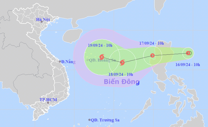 Dự báo đường đi của áp thấp nhiệt đới. Ảnh: NCHMF.