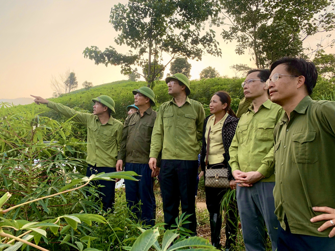 Lãnh đạo tỉnh Lào Cai cùng các đơn vị liên quan khảo sát các vị trí lựa chọn xây dựng khu tái định cư làng Nủ. Ảnh: Ban Tuyên giao Tỉnh ủy Lào Cai.