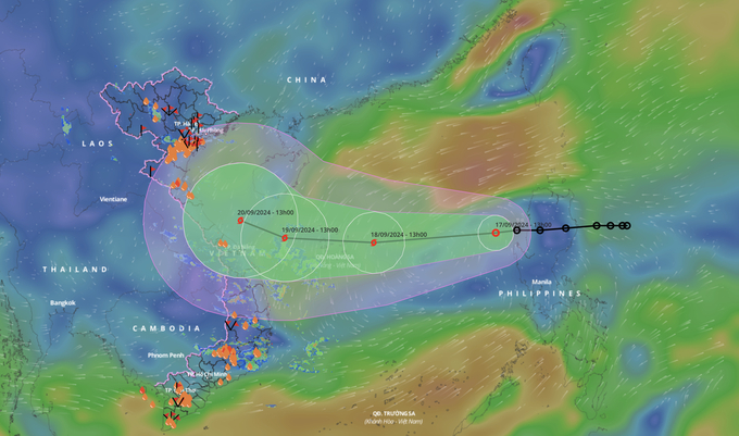 Dự báo vị trí và đường đi của áp thấp nhiệt đới. Ảnh: Hệ thống giám sát thiên tai Việt Nam.