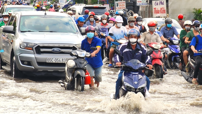 Thời gian xuất hiện mực nước đỉnh triều hàng ngày từ lúc 5 – 7 giờ sáng và chiều tối từ 18 – 20 giờ. Ảnh: Kim Anh.