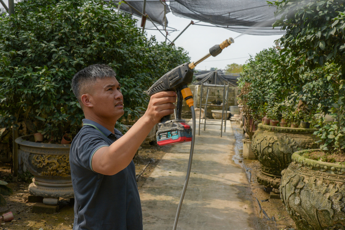 Dùng máy để rửa lá trà giúp tăng khả năng quang hợp. Ảnh: Dương Đình Tường.