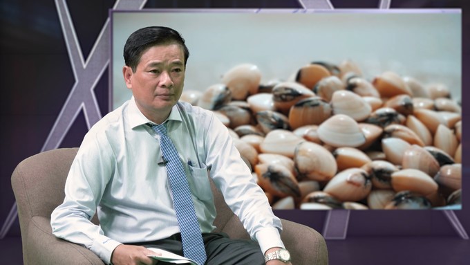 Mr. Nguyen Van Buoi, Deputy Director of the Ben Tre Department of Agriculture and Rural Development, shared at the talk show on the clam value chain conducted by Vietnam Agriculture Newspaper. Photo: Kim Anh.