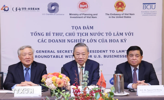 General Secretary and President To Lam attended a discussion with leading U.S. businesses. Photo: VNA.