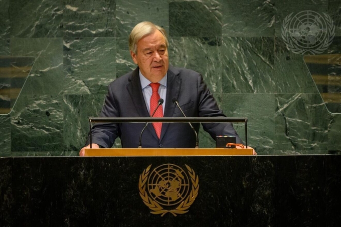 Tổng thư ký Liên hợp quốc Antonio Guterres phát biểu tại kỳ họp thứ 79 của Đại hội đồng Liên hợp quốc hôm 24/9. Ảnh: Liên hợp quốc.