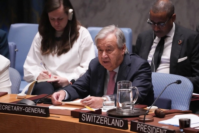 Tổng thư ký Liên hợp quốc Antonio Guterres phát biểu tại Hội đồng Bảo an Liên hợp quốc hôm 2/10. Ảnh: AFP.