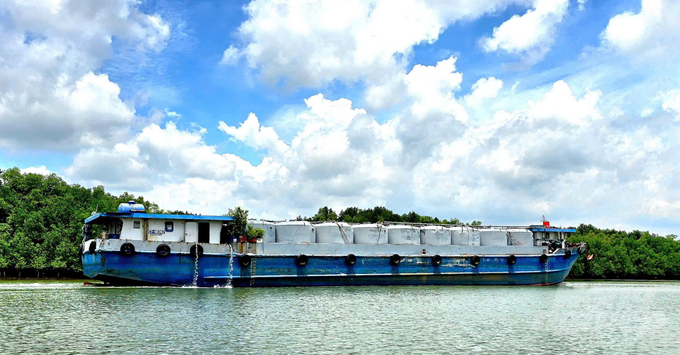 Large cargo ships navigate the Dong Tranh, Dong Kho, and Long Tau rivers, transporting goods to and from Cai Mep Port and Dong Nai Port. Photo: Minh Sang.