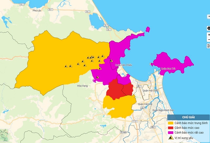 Bản đồ nguy cơ lũ quét, sạt lở đất đá tại TP. Đà Nẵng. Ảnh: TT KTTV Quốc gia