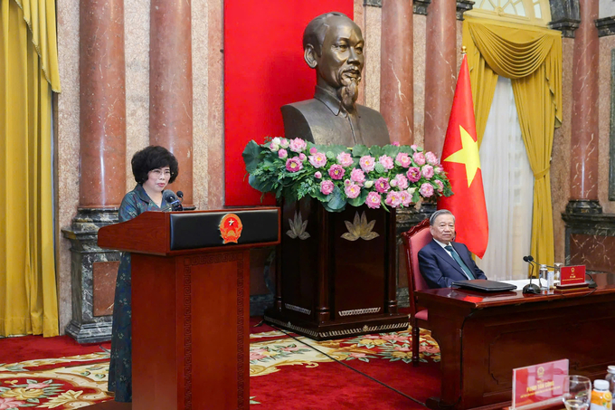 Anh hùng Lao động Thái Hương, Nhà sáng lập - Chủ tịch Hội đồng chiến lược Tập đoàn TH có bài phát biểu tại Chương trình Tổng Bí thư, Chủ tịch nước Tô Lâm gặp mặt Đoàn đại biểu doanh nhân tiêu biểu của VCCI và Hội Doanh nhân Tư nhân Việt Nam.