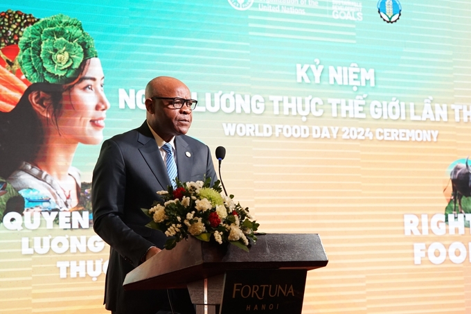 Ông Rémi Nono Womdim, Trưởng đại diện FAO tại Việt Nam trong Lễ kỷ niệm Ngày Lương thực Thế giới lần thứ 44. Ảnh: Linh Linh.