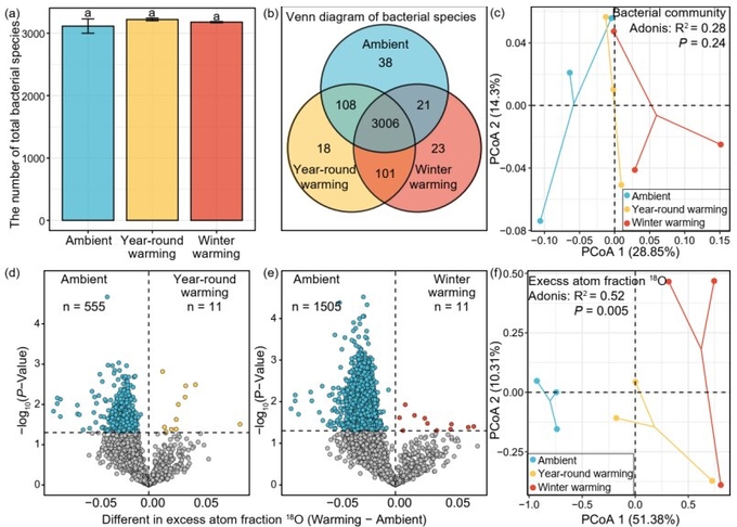 Variation in bacterial community composition and excess atom fraction 18O of bacterial species. 