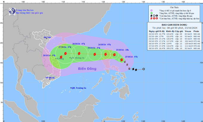 Hướng đi của bão Trà Mi.