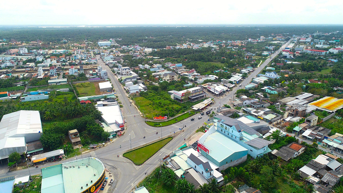 Trung tâm thị trấn Chợ Gạo. Ảnh: MT.