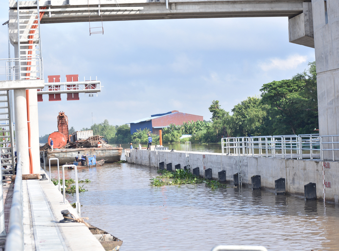 Khoang âu thuyền dài 150m, khi cửa cống đóng ngăn mặn, tàu thuyền vẫn có thể qua lại. Ảnh: Minh Đảm.