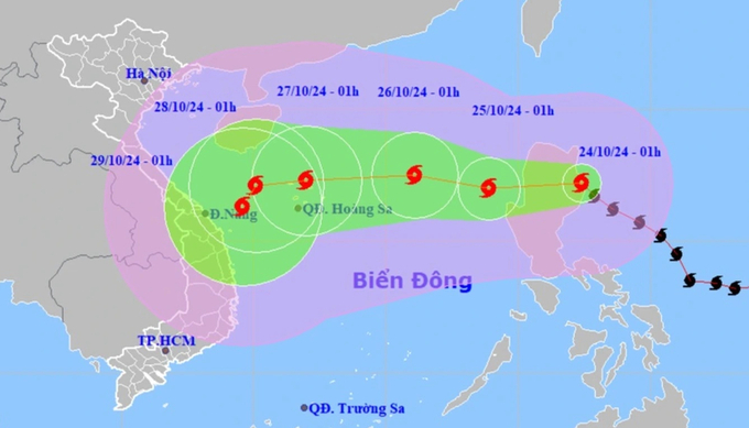 Dự đoán hướng đi của cơn bão Trami.