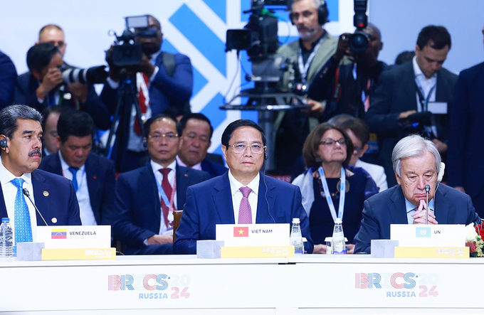 Thủ tướng Phạm Minh Chính dự phiên toàn thể Hội nghị các Nhà lãnh đạo BRICS mở rộng năm 2024. Ảnh: VGP.