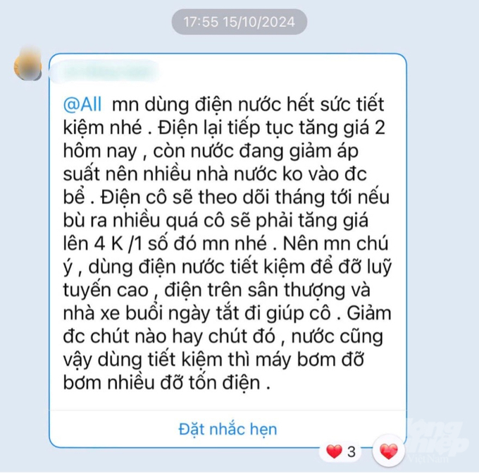 Chủ trọ thông báo về dự kiến tăng giá điện đối với người thuê.