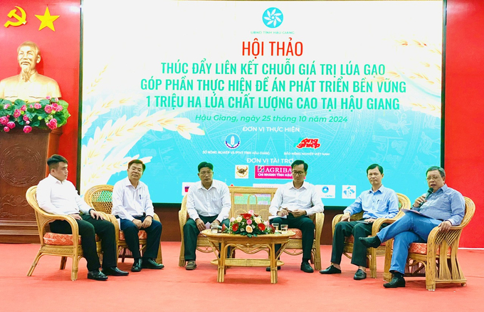 Các chuyên gia, cơ quan quản lý bàn giải pháp phát triển bền vững ngành hàng lúa gạo gắn với Đề án 1 triệu ha lúa. Ảnh: Lê Hoàng Vũ.