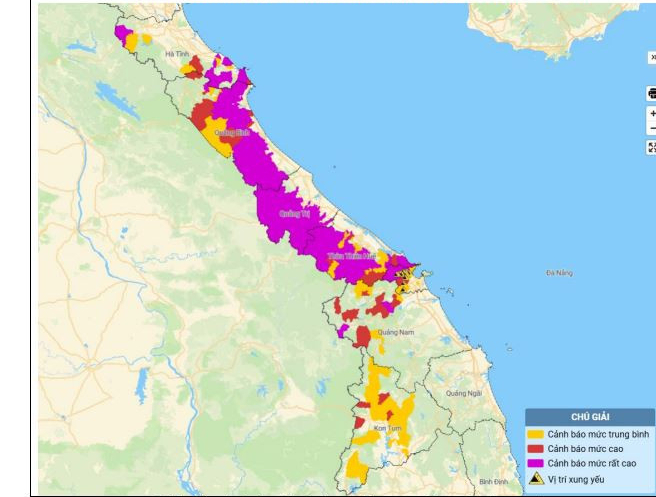 Bản đồ nguy cơ lũ quét, sạt lở đất tại các tỉnh.