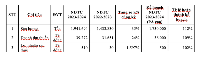 Kết quả kinh doanh hợp nhất HSG NĐTC 2023 - 2024 (tỷ đồng).