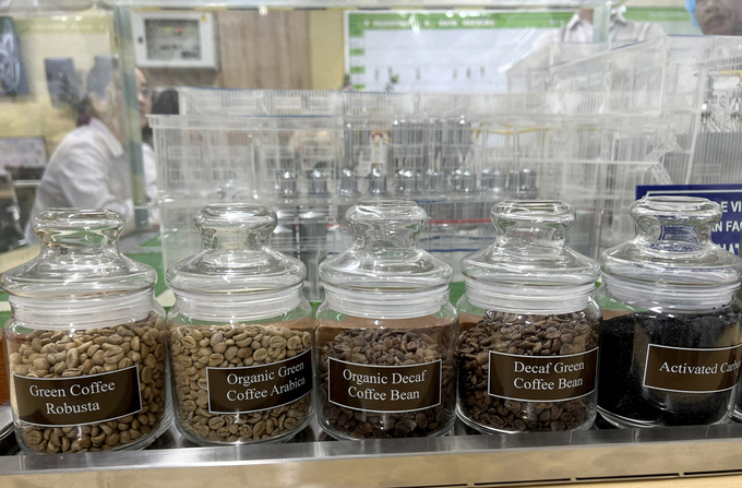 Some green coffee products from the Nestlé Tri An factory, including decaf coffee. Photo: Son Trang.