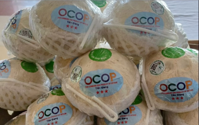 Tien Giang has fresh coconut products certified with a 3-star OCOP standard. Photo: Minh Dam.