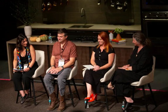 Speakers at the World Living Soils Forum in Napa Valley, (l. to r.), Cristina Lezcano, Adam Koeppel, Anna Britain, Daphne Amory.