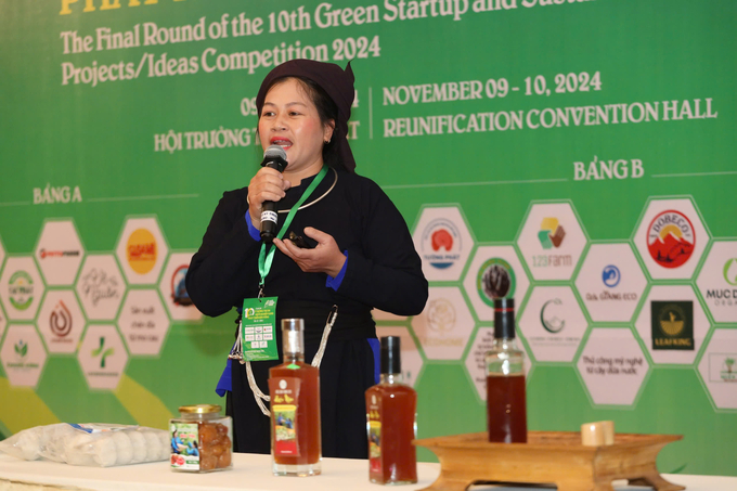 Contestant Ca Thi Bay from Bac Kan Province presenting the project 'Enhancing the Value of Plums in Combination with Community-Based Tourism Development.' Photo: BSA.