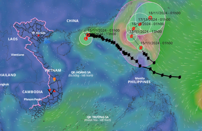 Bão Usagi sẽ đi vào Biển Đông vào ngày mai (16/11). Ảnh: Hệ thống giám sát thiên tai.