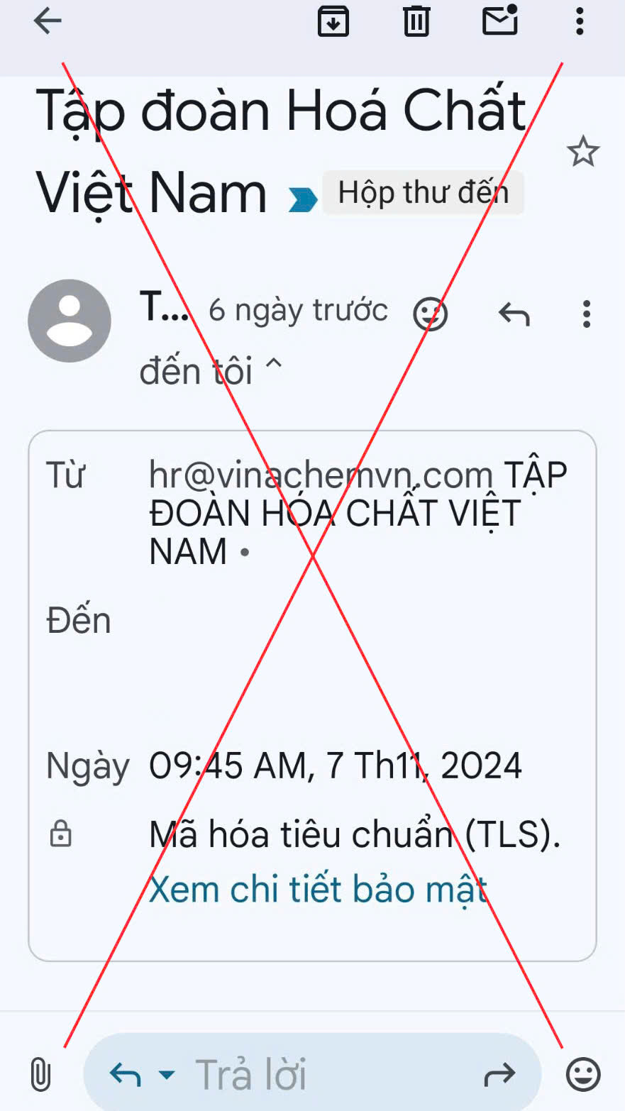 Email tuyển dụng giả mạo Vinachem.