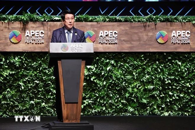 President Luong Cuong delivering a speech at the APEC CEO Summit. Photo: VNA.