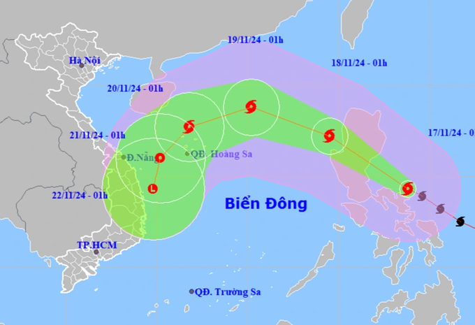 Dự báo hướng đi của siêu bão Man-yi (Ảnh: NCHMF).