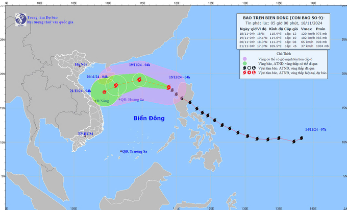 Sơ đồ dự báo đường đi của bão Man-yi. Ảnh: NCHMF.