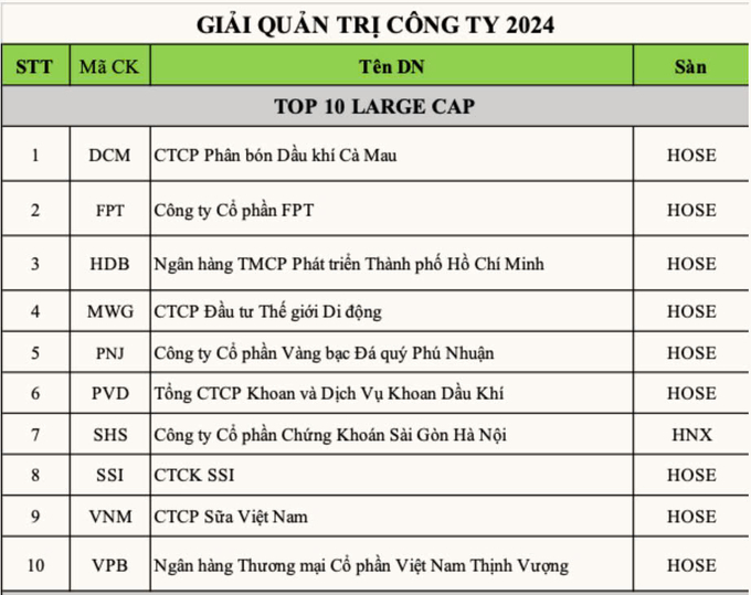 Top 10 Doanh nghiệp Quản trị Công ty tốt năm 2024.