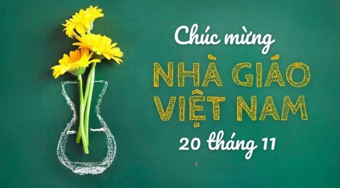 Mẫu thiệp 20/11 có chậu hoa vẽ trên bảng đen