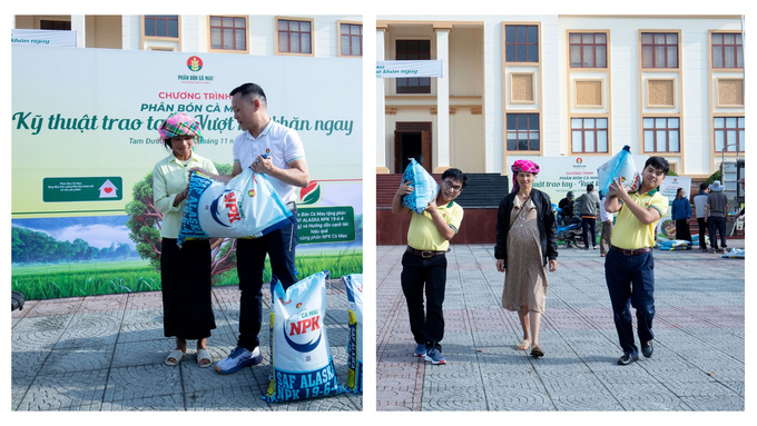 Đoàn công tác PVCFC hỗ trợ người dân mang quà tặng về.