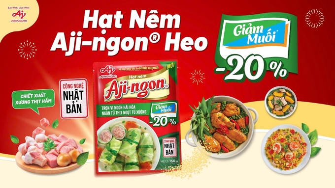 Hạt nêm Aji-ngon® Heo Giảm Muối mang đến lựa chọn giảm muối mà vẫn giữ trọn vị ngon hài hòa và đậm đà từ chiết xuất xương thịt hầm cho các món ăn.