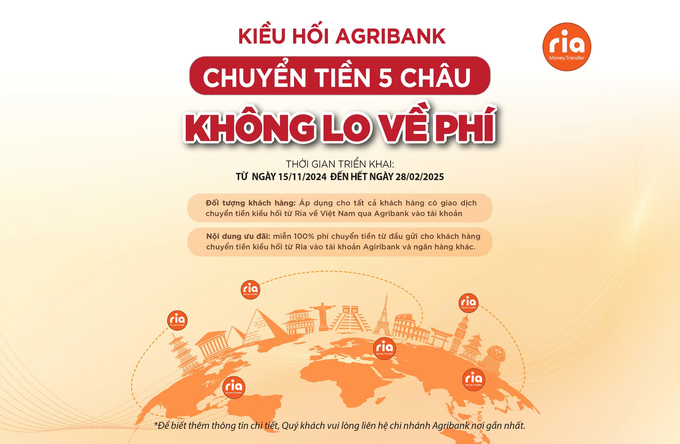 Agribank miễn phí chuyển tiền cho khách hàng tại đầu gửi từ nước ngoài về Việt Nam với các giao dịch chi trả vào tài khoản qua Agribank.